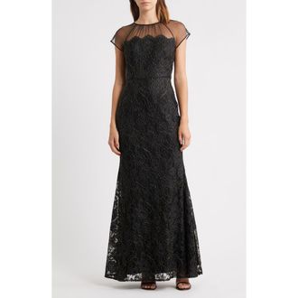 Eliza J Metallic Floral Embroidery Gown in Black Gold at Nordstrom Rack, Size 18 (Similar To 14W)