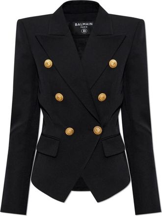 Balmain Double-Breasted Blazer - Dames - Blazers - Zwart - XS - Katoen - Jassen