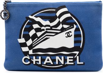 Chanel Blue Medium Canvas La Pausa Zip O Case Clutch