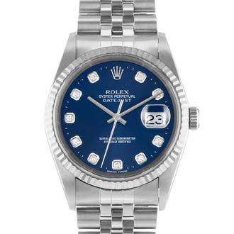 Rolex Pre-owned Rolex Datejust 36 Automatic Chronometer Diamond Blue Dial Mens Watch 16234 BLDJ