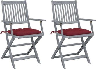 vidaXL Vidaxl - Sillas De Jard&iacute;n Plegables 2 Uds Cojines Madera Maciza Acacia