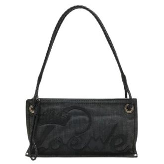 Loewe Pre-owned Denim Leren Tote Bag - Dames - Vintage Schoudertas - Zwart - ONE Size - Denim - Vintage