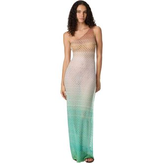 Missoni One-shoulder Dress In Lam&eacute; Viscose With D&eacute;grad&eacute; Spiderweb Motif in Green at Nordstrom, Size 42 It