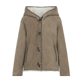 Yves Salomon Jassen, Dames, Beige, M, Leer, Lamsleren jas