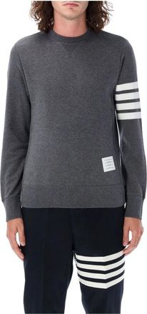 Thom Browne Donkergrijze Gebreide Trui Crewneck Sweater - Heren - Sweatshirts - Grijs - L - Katoen - Hoodies & sweatvesten