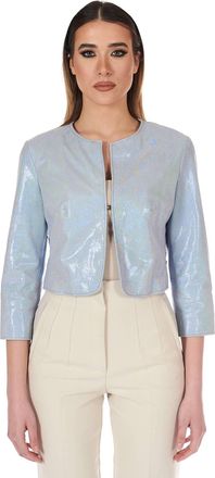 D'Arienzo Giacca corta bolero in pelle laminata viola chiaro girocollo DArienzo, Seleziona Taglia XS, Colore Viola