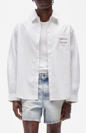 Represent Pinstripe Graphic Cotton Button-Up Shirt in Flat White at Nordstrom, Size Xx-Large