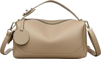 Generic Cymwer Women PU Leather Solid Color Shoulder Bag w/Zipper for Outings Commuting(Khaki) (Khaki)