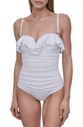 DKNY Ruffled Bandeau One-Piece Swimsuit in Soft White at Nordstrom Rack, Size X-Small