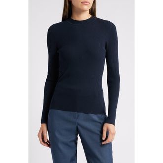 BOSS Feskiera Rib Mock Neck Sweater in Dk Bu at Nordstrom Rack, Size Xx-Large