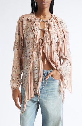 Diesel C-Lassy Camo Crinkled Chiffon Top in Light/Brown at Nordstrom, Size 4 Us