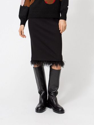 Twin-Set High-Waisted Viscose Midi Pencil Skirt with Feathers