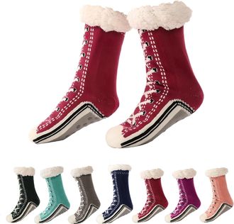 Generic Ultra-Thick Cashmere Slipper Socks for Women, Soft Coze Non-Slip Fluffy Warm Winter Home, Christmas for Gifts Women and Men (Burgundy,One Size)