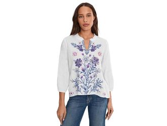 Johnny Was Ruffle Field Blouse - Adina Womens Clothing White : 2XL, Linen