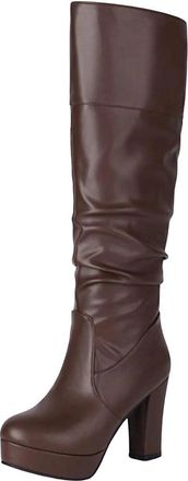 Generic Womens Platform Knee High Boots Pleated Style High Heel Long Booties Punk Fashion Winter Shoes