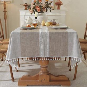 OEM Mantel Rectangular De Lino Para Exteriores, Mantel De Algod&oacute;n Impermeable De Estilo R&uacute;stico Bohemio Borlas, Resistente Sin Arrugas, 90 X 140 Cm