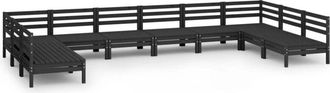 vidaXL Juego De Muebles De Jard&iacute;n 10 Pzas Madera Maciza De Pino Negro Vidaxl