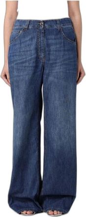 Brunello Cucinelli Wijde Jeans - Dames - Jeans - Blauw - Maat: L Katoen