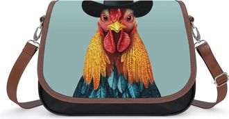 Generic Rooster in Hat Crossbody Bag Womens Handbag PU Message Bags Shoulder Purse with Adjustable Strap