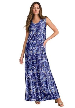 Roaman's Plus Size Sleeveless Crew Neck Maxi Dress in Navy Folklore Paisley at Nordstrom, Size 28