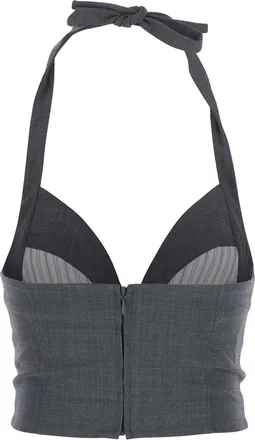 Shushu/Tong Womens Cami Top Halter Bow Tie Grey Wool Tops