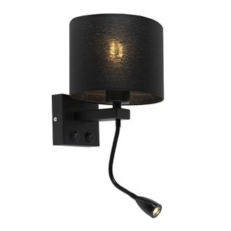 QAZQA Moderno Aplique Moderno Negro Con Pantalla Negra - Brescia Acero /textil Redonda Incluye Led Max. 1 X 40 Watt - Qazqa