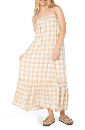 Roxy Sunchaser Check Sleeveless Maxi Dress in Beige Pucker Up Y/D Plaid at Nordstrom, Size X-Small