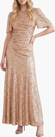 Needle & Thread Valentina Round Neck Maxi Dress in Beige at Nordstrom, Size 12