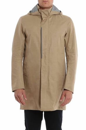 Herno Laminar Linen And Nylon Waterproof Raincoat In Camel