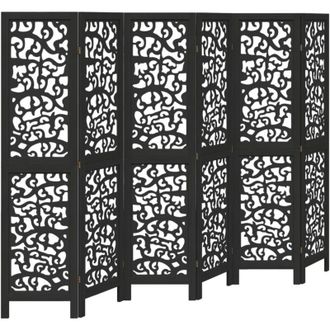 vidaXL Biombo Separador De 6 Paneles Madera Maciza Paulownia Negro Vidaxl