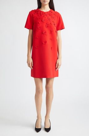 Carolina Herrera Carnation Embroidered Stretch Crepe Minidress in Herrera Red at Nordstrom, Size 10