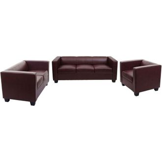 Hhg Non utilizzato] Salotto componibile lounge moderno elegante Lille M65 composizione 3-2-1 ecopelle bordeaux