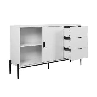 STILVORA Aparador Con 2 Puertas De Vidrio Acanalado Y 3 Cajones, Estilo Cl&aacute;sico, En Tablero De Part&iacute;culas, Blanco