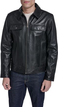 Cole Haan Leather Trucker Jacket in Black at Nordstrom, Size X-Large
