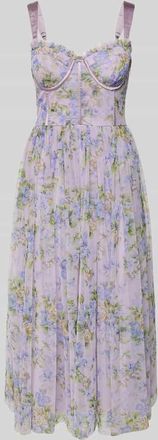 Lace & Beads Knielanges Cocktailkleid mit Reißverschluss in Flieder, Größe L