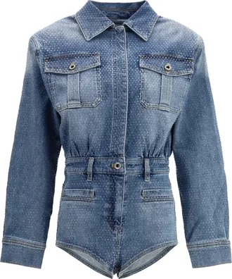 Self Portrait Denim Jumpsuit with Rhinestone Embellishments