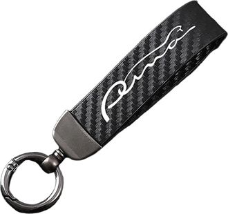 Generic Carbon Fiber Leather Car Keychain for fob Ford Puma, Keyring 360°Rotatable Swivel Anti-Lost D-Ring,Black-12.5cm