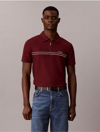 Calvin Klein Mens Contrast Piping Quarter Zip Polo Shirt - Dark Red - XL