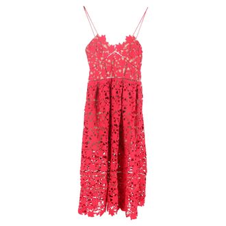 Self Portrait Azalea Midi Dress in Red Polyester