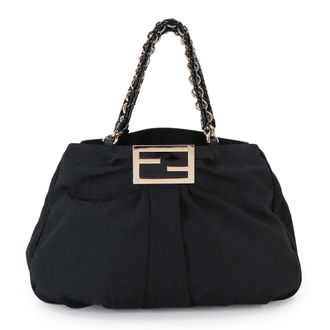 Fendi Black Canvas Leather Handbag Tote Bag (Pre-Owned)