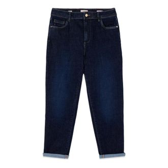 Oltre Jeans, Dames, Blauw, XS, Katoen, Boyslim Jeans met Omgeslagen Boord