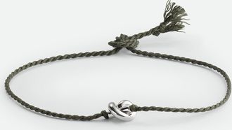 Bottega Veneta Friendship Bracelet - Grey & Silver - Unisex - L - 50% Silk & 50% Sterling Silver