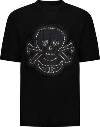 John Richmond Tops, Heren, Zwart, S, Katoen, T-shirt met Maxi Decoro Skull