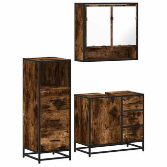 Berkfield Home 3 Piece Bathroom Furniture Set Smoked Oak Engineered Wood in Brown