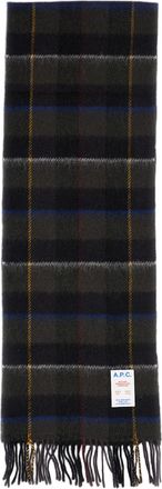 A.P.C. Black Leon Plaid Fringed Wool-Alpaca Scarf