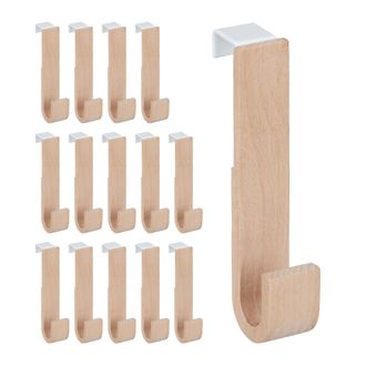Relaxdays Ganchos Puerta Set 15 Madera Y Hierro, Chaquetas, Toallas, Colgadores Pasillo, 13x2,5x6 Cm, Blanco Y Natural