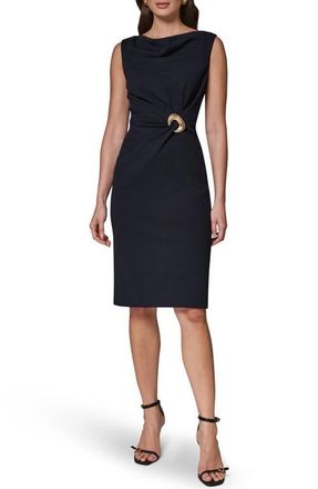 DKNY Belt Detail Scuba Crepe Sheath Dress in Black at Nordstrom, Size 12