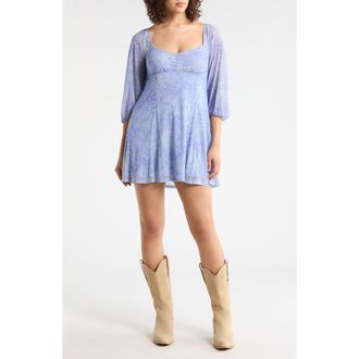 Abound Puff Sleeve Mesh Minidress in Blue Feather- Blue Famous at Nordstrom Rack, Size X-Small