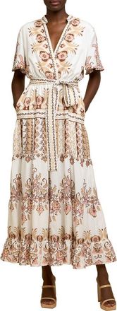 Ciebon Thessa Floral Print Tie Waist Maxi Dress in Cream Multi at Nordstrom Rack, Size Medium