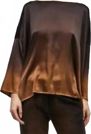 Avant Toi Degraded 3/4 Sleeve Silk Blouse In Nero/ciocco